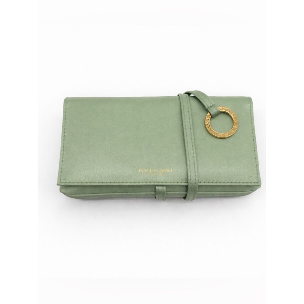 BVLGARI Parfums Satin Clutch Mint Green Gold Details Evening Bag Travel Beauty